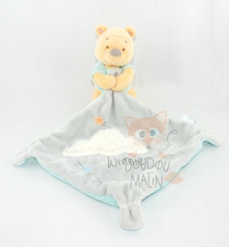 Disney doudou Winnie l ourson mouchoir nuage gris bleu jaune toile